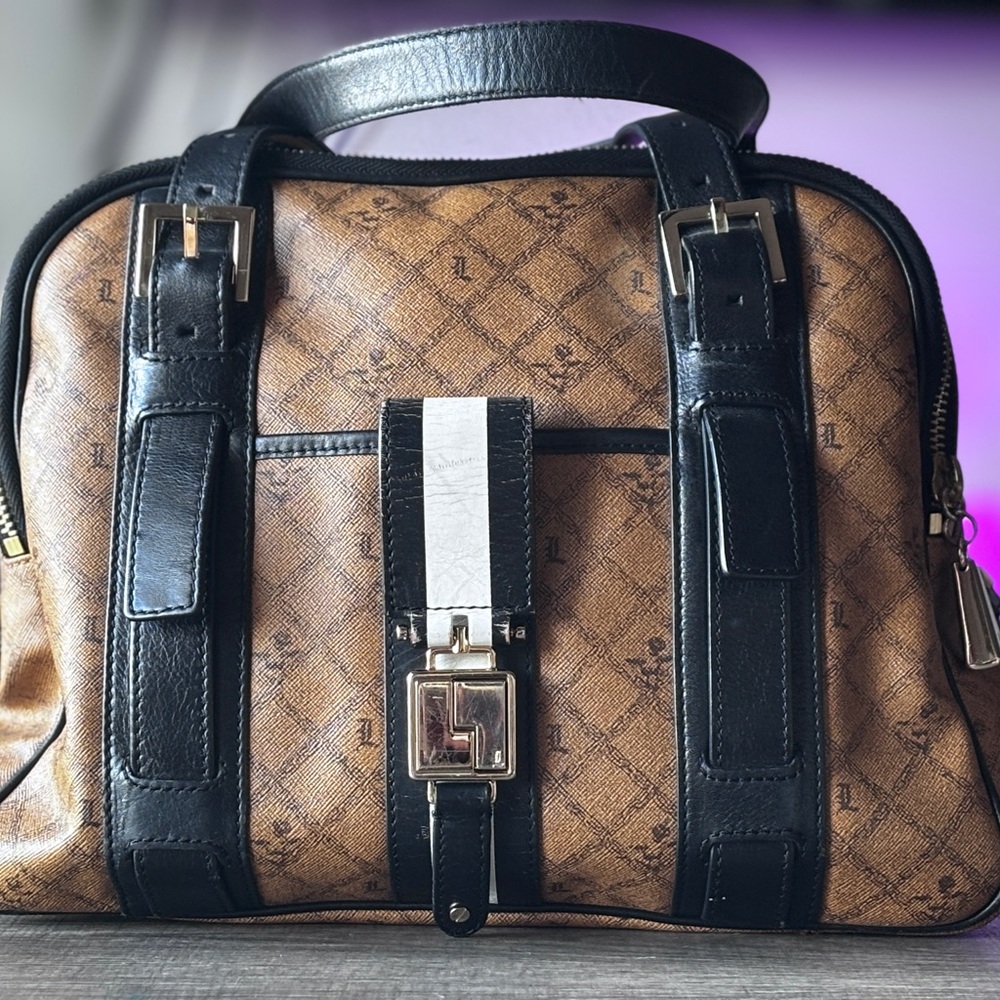 Vintage Vibes: L.A.M.B. Kingston Bowler Dome Bag – Brown & Black